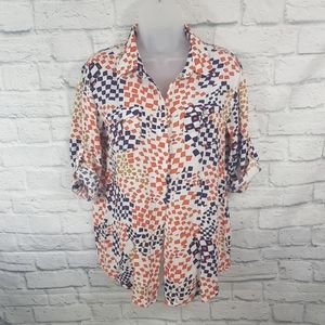 CAbi Grand Prix Multi-Color Button Down Carrer/Businnes Wear Blouse